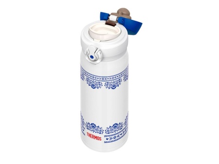 Термокружка THERMOS JNL-402 BLWH 0.4L, откидной механизм, бело-синяя — от интернет-магазина MWROS