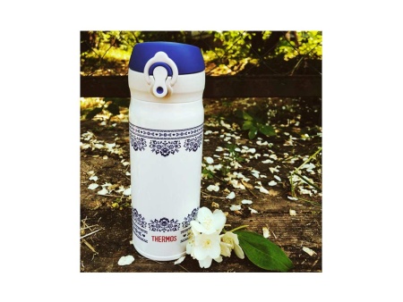 Термокружка THERMOS JNL-402 BLWH 0.4L, откидной механизм, бело-синяя — от интернет-магазина MWROS