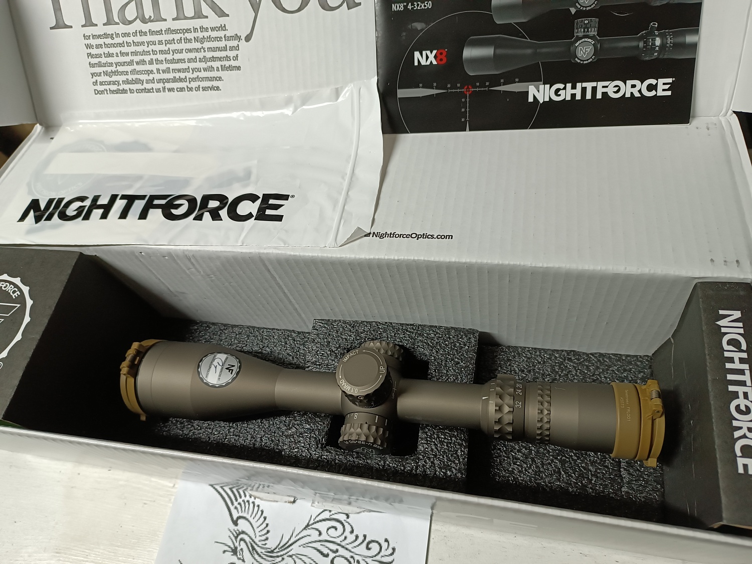 Прицел Nightforce NX8 4-32x50 F1 0.1mil, сетка Mil-XT, с подсветкой, зеростоп, Dark Earth