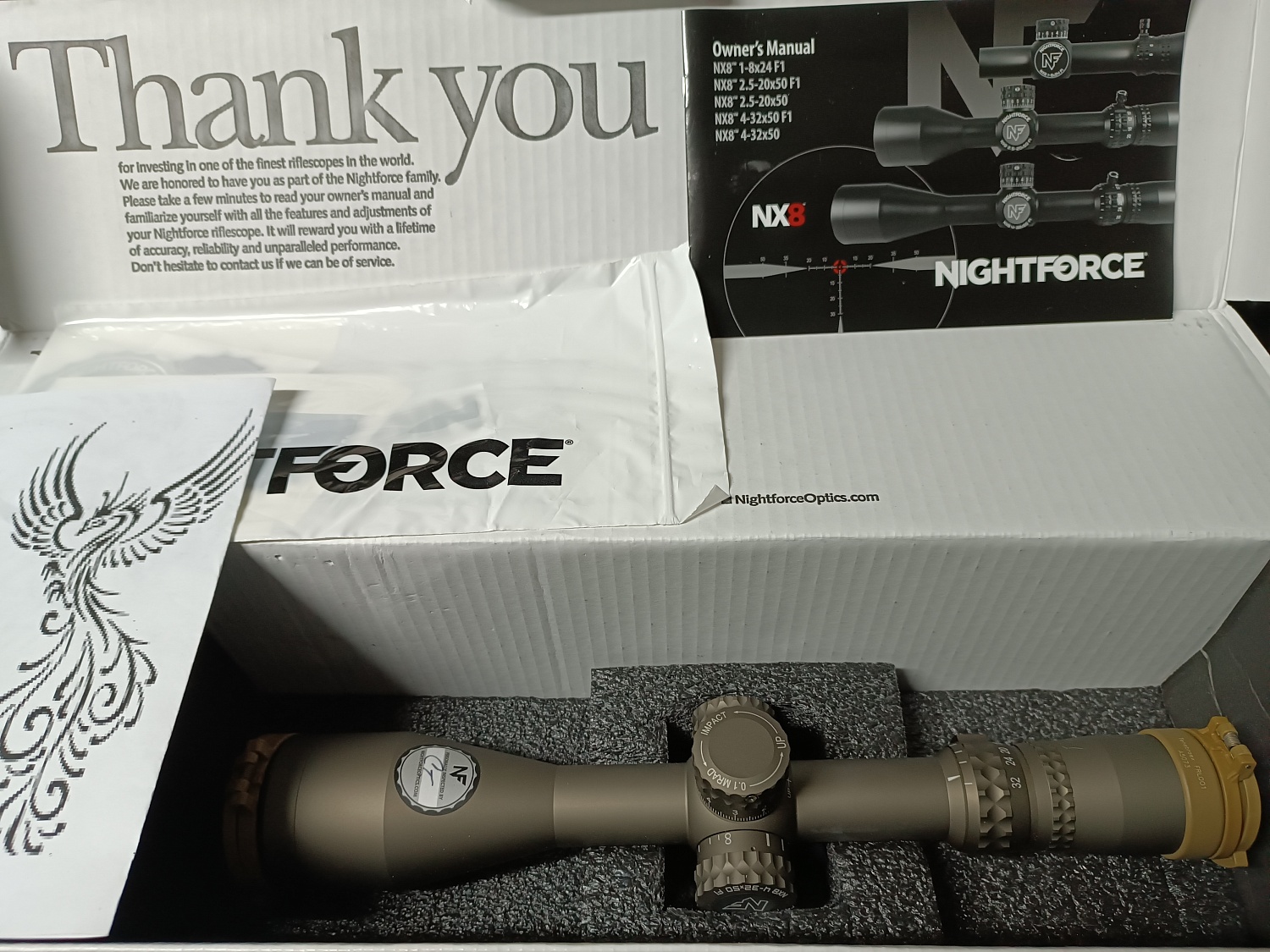 Прицел Nightforce NX8 4-32x50 F1 0.1mil, сетка Mil-XT, с подсветкой, зеростоп, Dark Earth