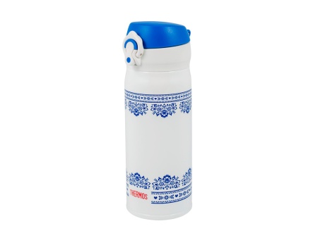 Термокружка THERMOS JNL-402 BLWH 0.4L, откидной механизм, бело-синяя — от интернет-магазина MWROS